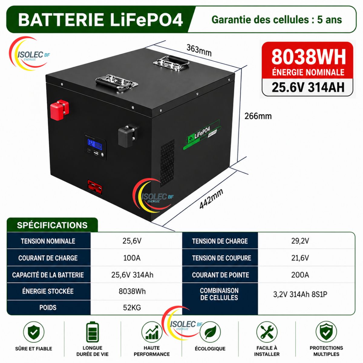 Batterie lithium SUNBAT 25,6V 314Ah