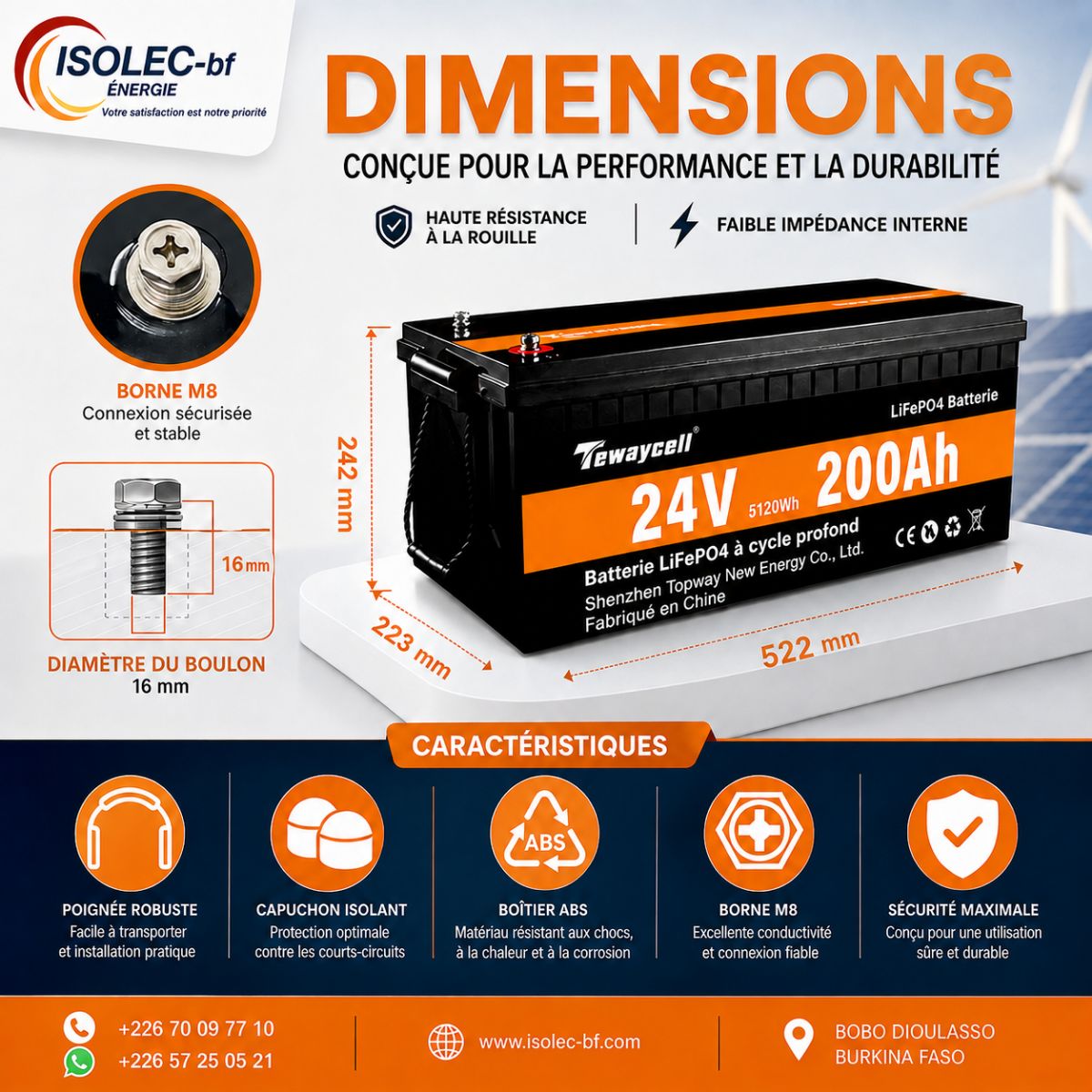 Batterie lithium HWB 25,6V 200Ah