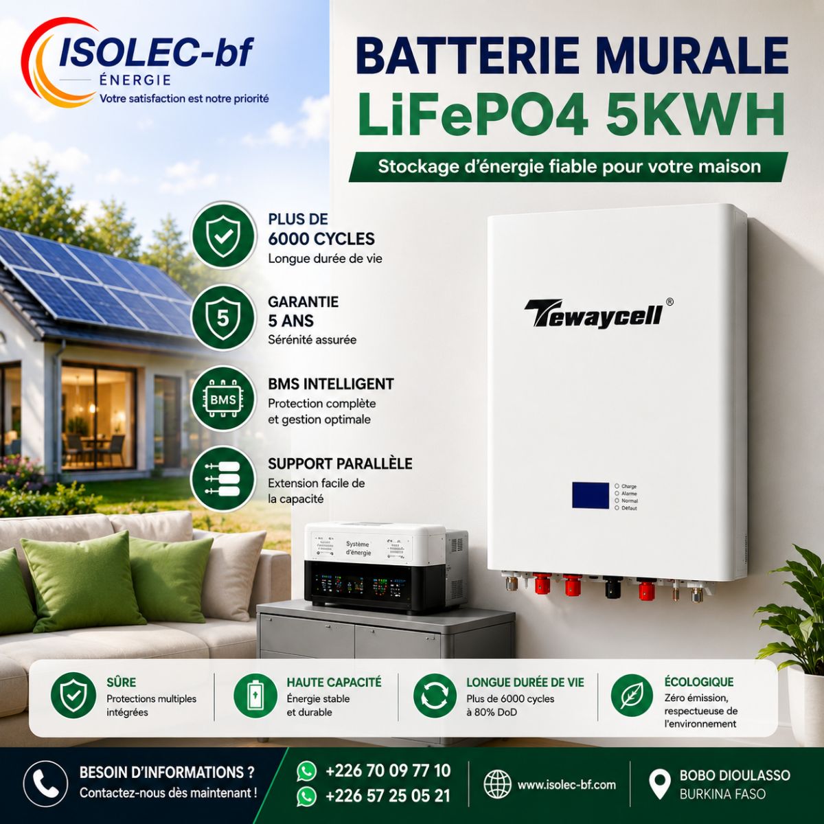 Batterie Lithium Mural 51,2V 100Ah 2