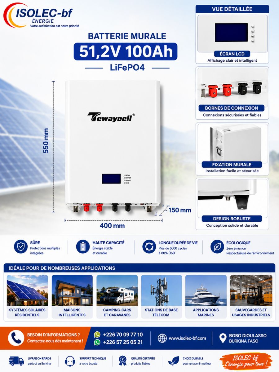 Batterie Lithium Mural 51,2V 100Ah