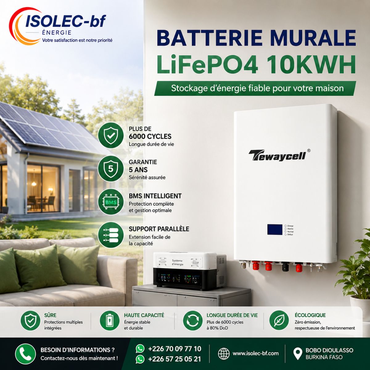 Batterie Lithium Mural 51,2V 200Ah 2