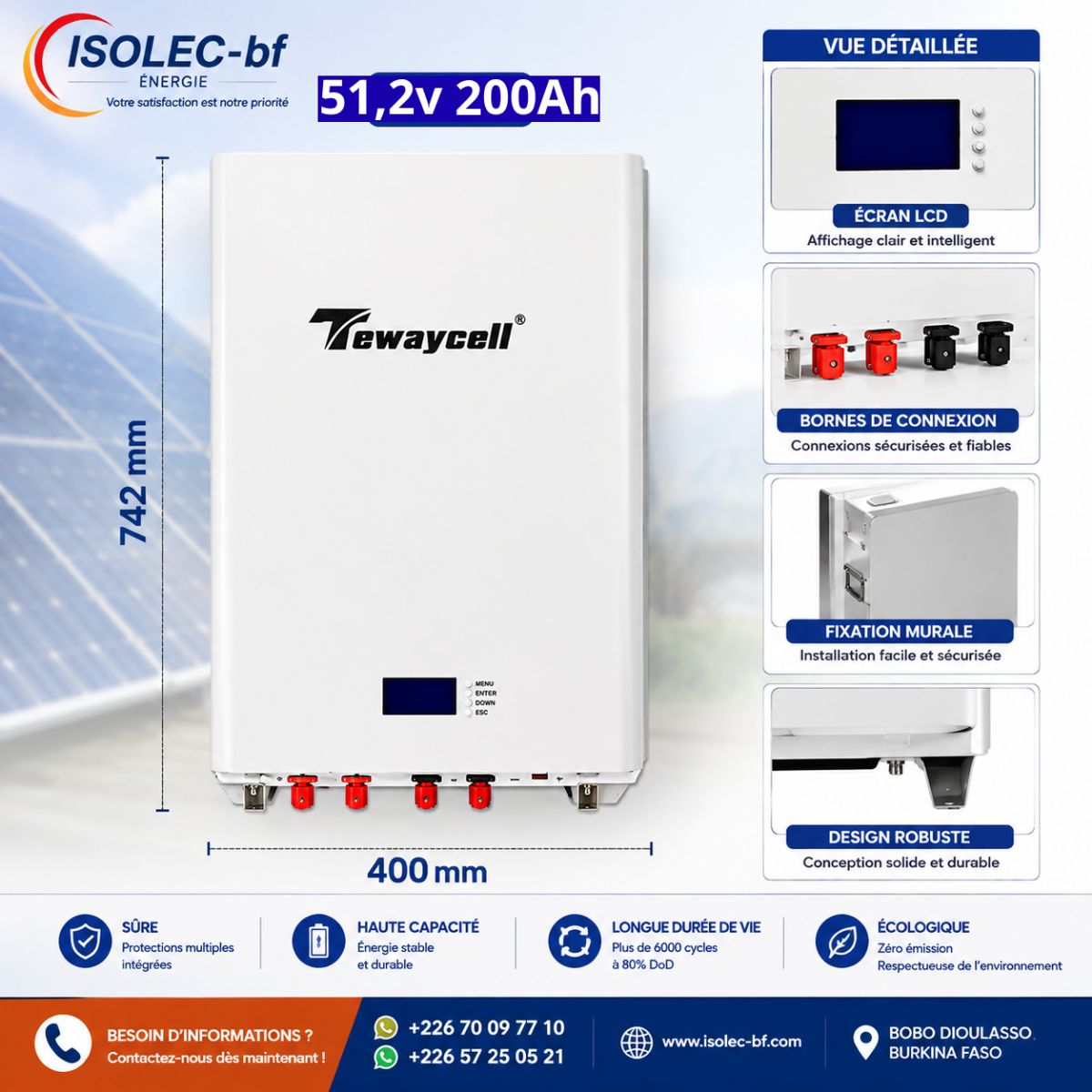 Batterie Lithium Mural 51,2V 200Ah