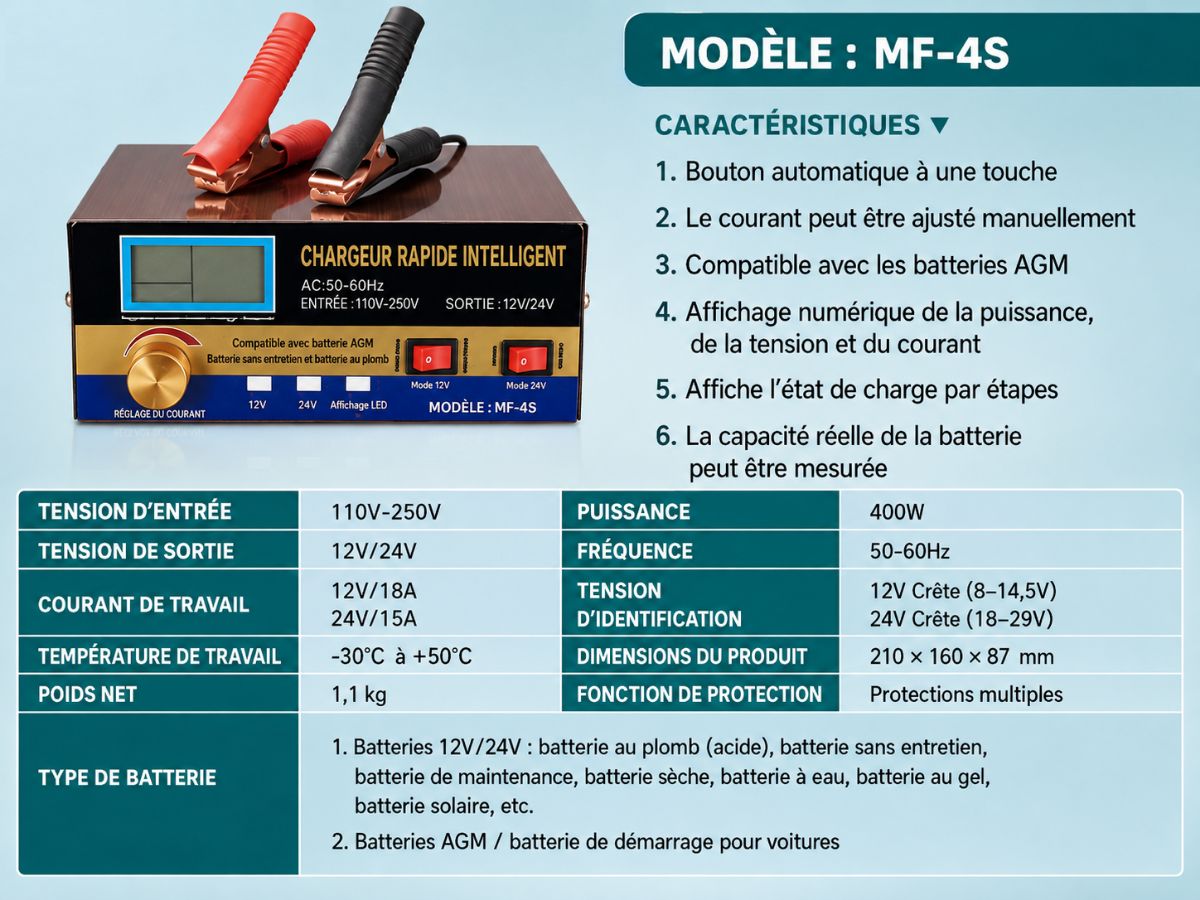 Chargeur de Batterie 12/24V 400W 2