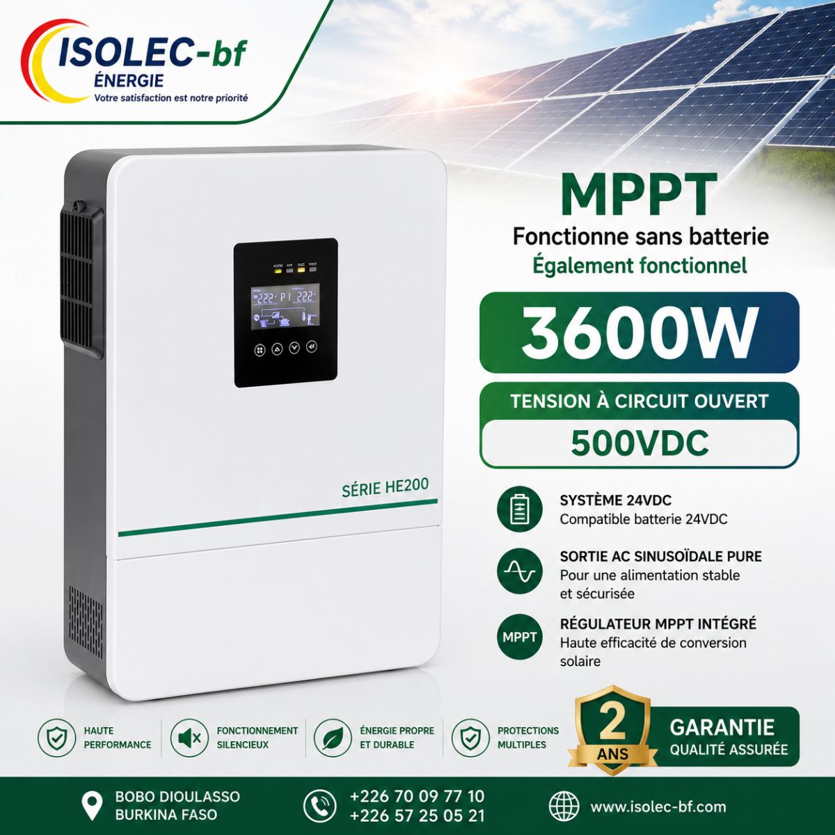 Onduleur hybride HE200-24V 3,6KW 4,2KVA 2