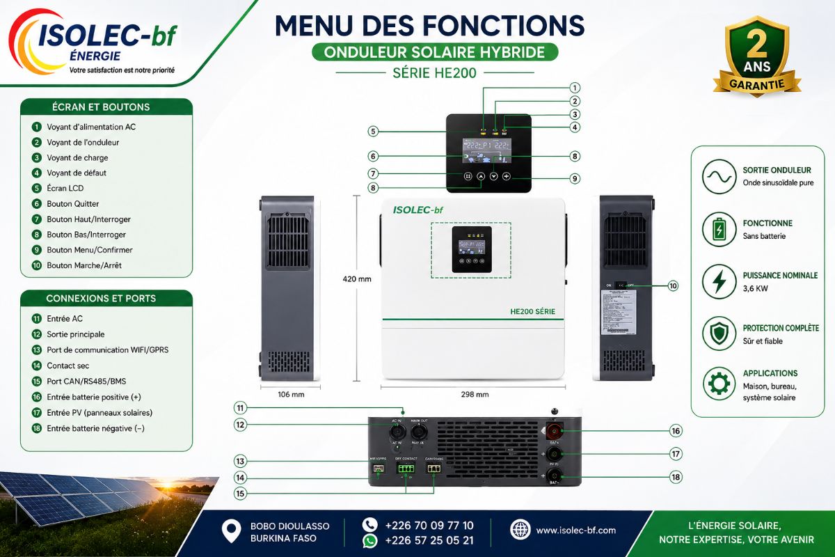 Onduleur hybride HE200-24V 3,6KW 4,2KVA 3