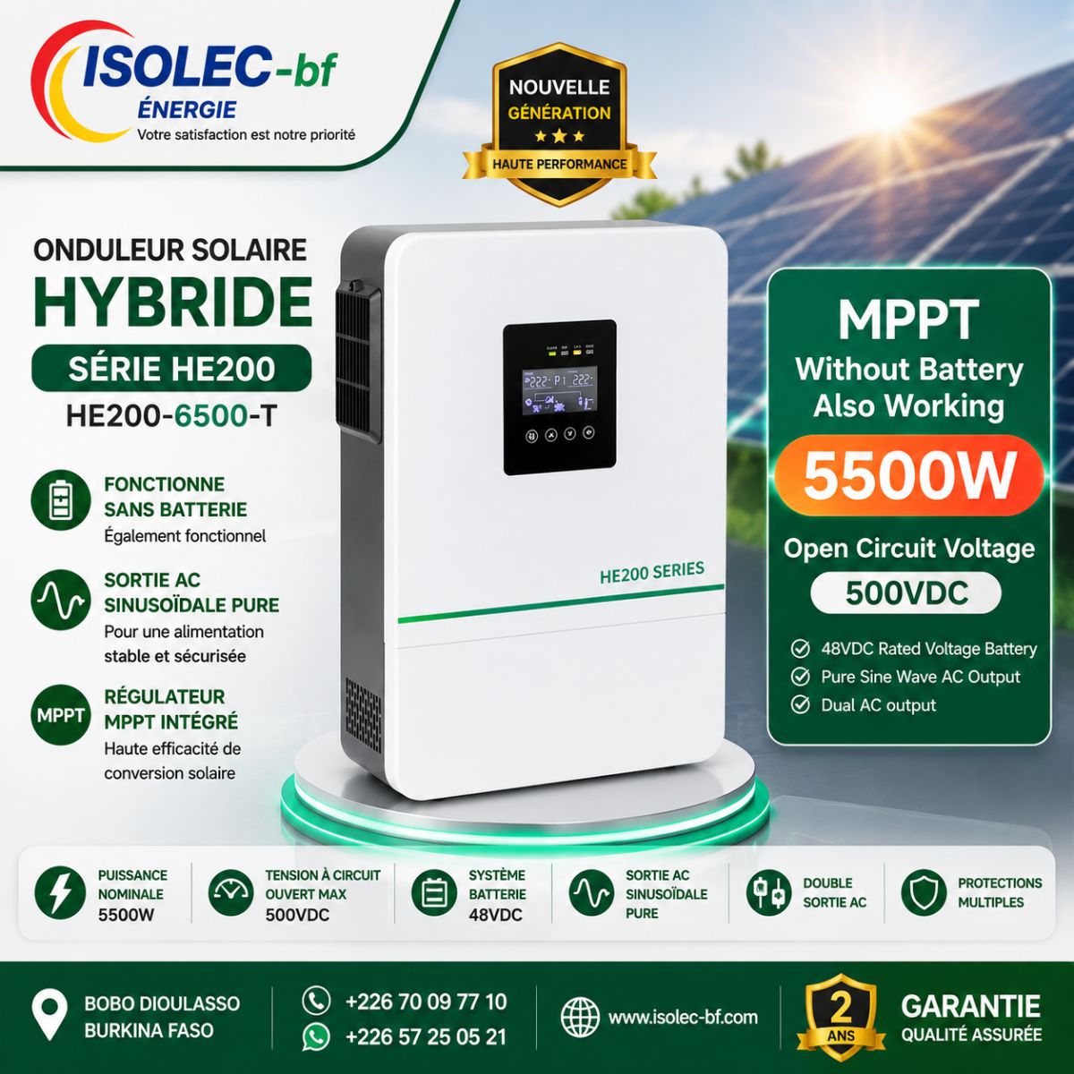 Onduleur hybride HE200-24v 5,5KW 6,5KVA