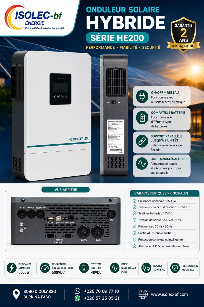 Onduleur hybride HE200-48V 5,5KW  6,5KVA FP 2