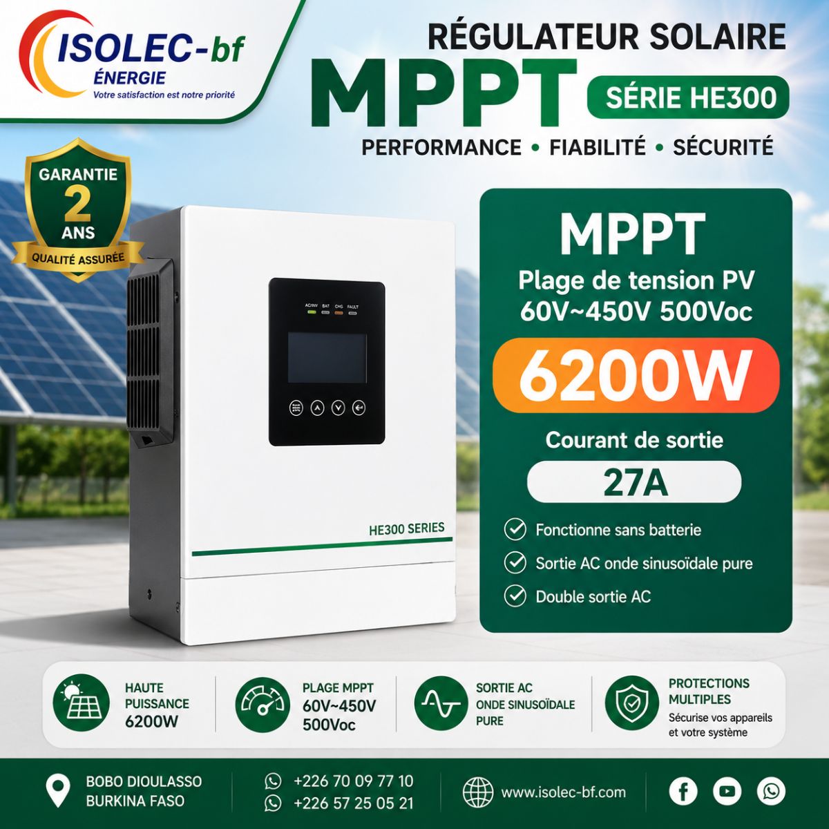 Onduleur hybride HE300-48V 6,2KW 7,2KVA