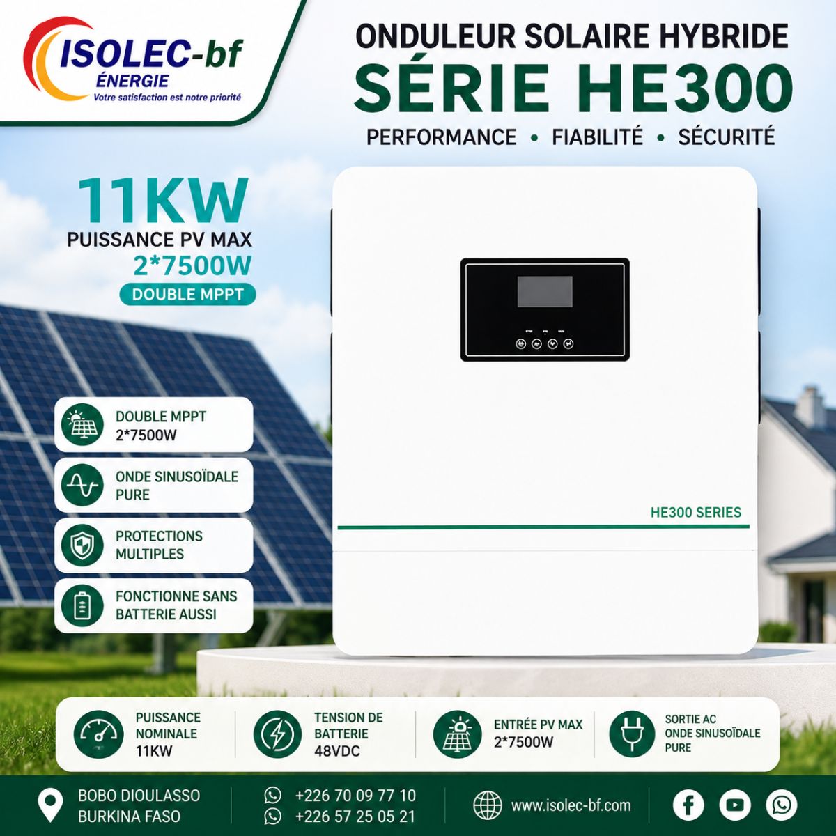 Onduleur hybride HE300-48V 11KW  2