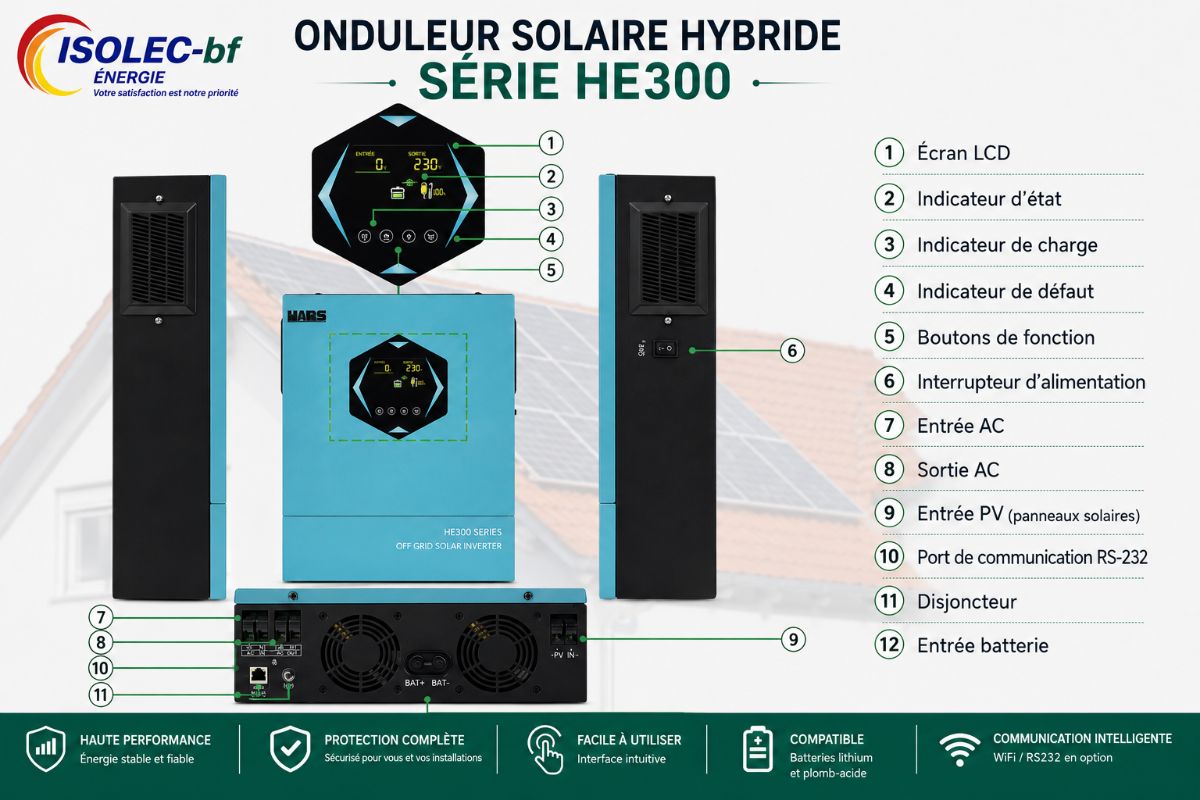 Onduleur hybride HE300-48v 6kW 7KVA 3