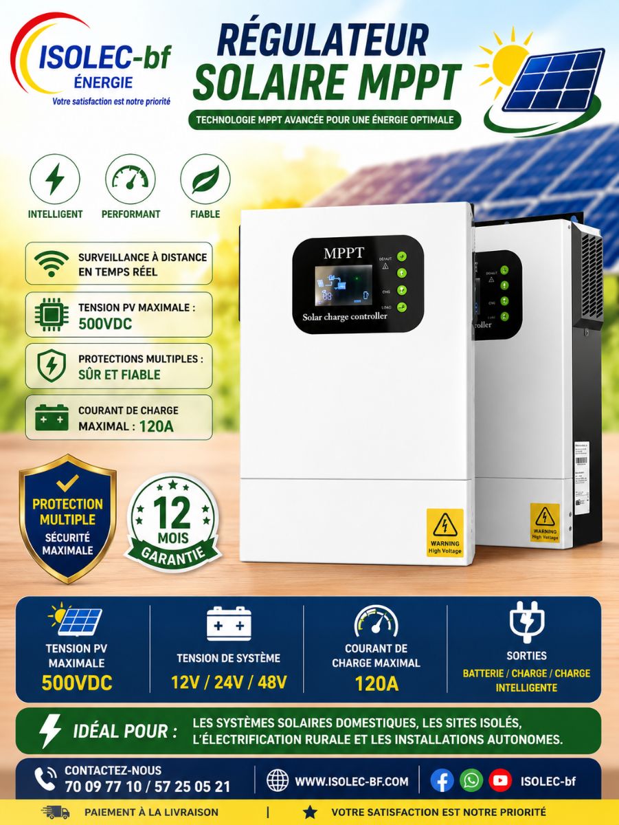 Régulateur solaire 120A 12-48V auto PV@480V