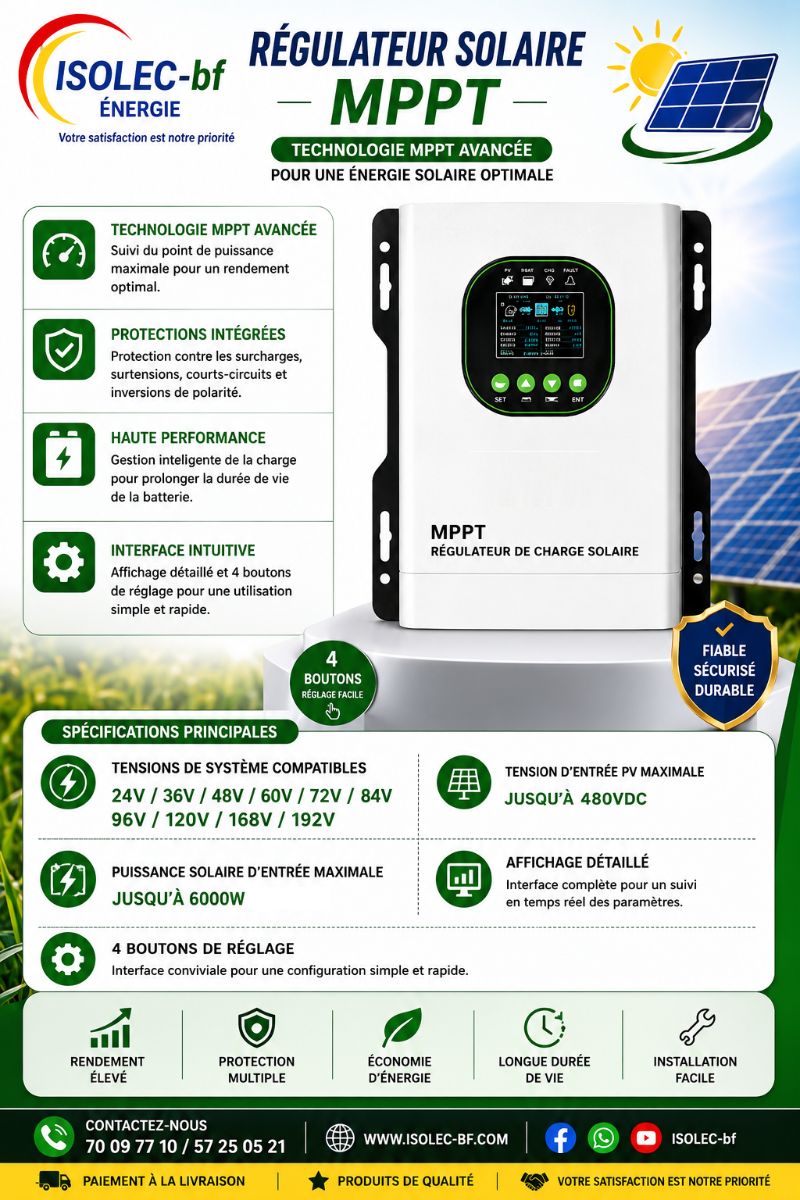 Régulateur solaire 60A 12-192V auto PV@480V   3