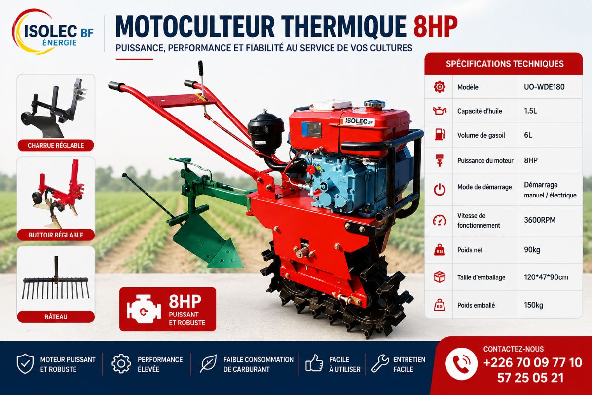 Motoculteur multifonction diésel 8CV +5 outils