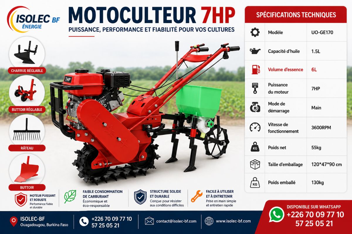 Motoculteur multifonction à essence 7CV +5 outils
