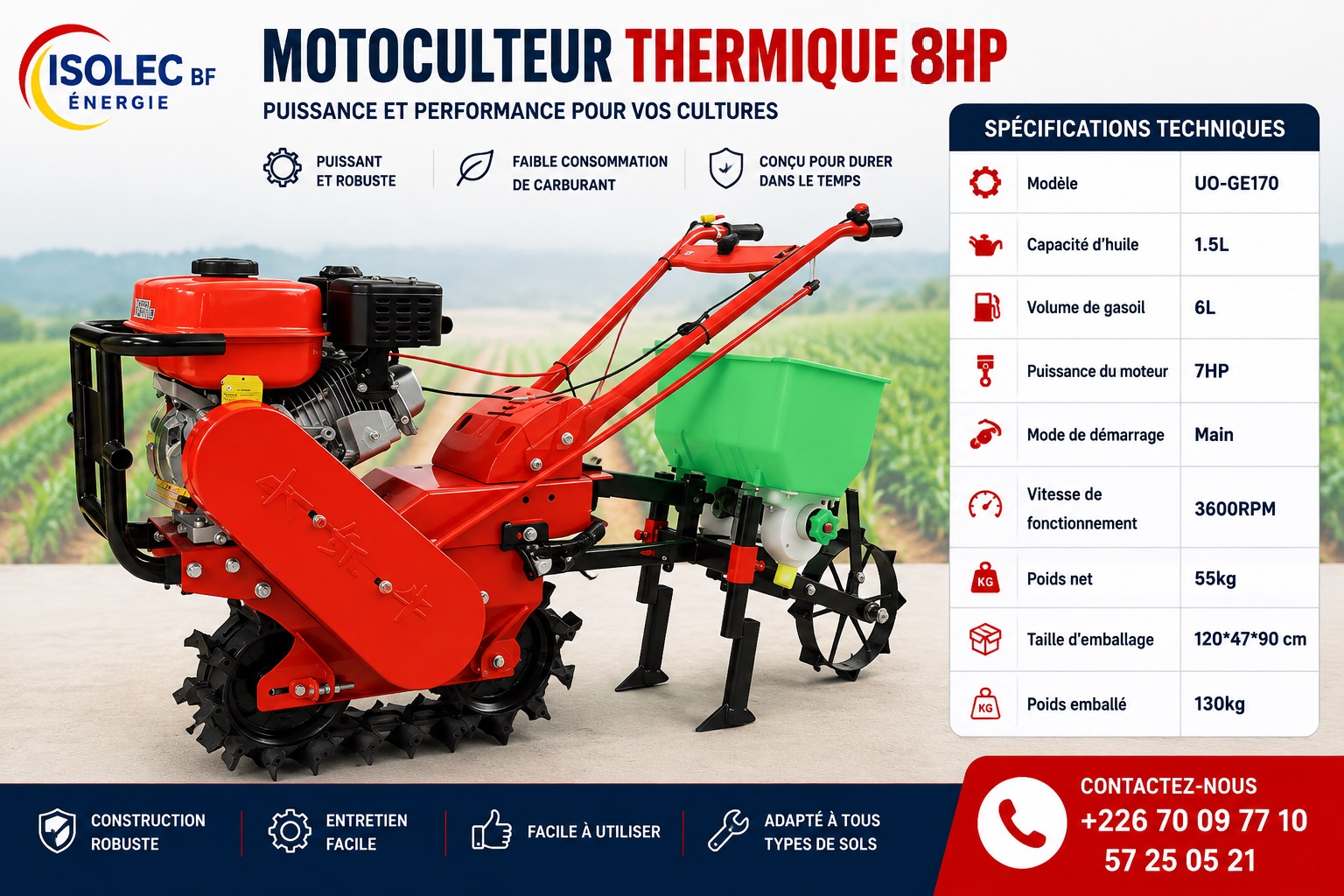 Motoculteur multifonction diésel 8CV +5 outils 3