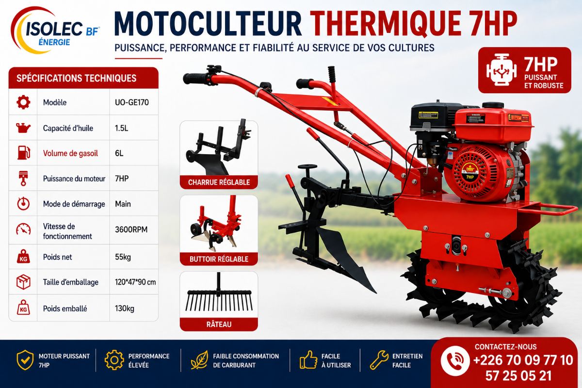 Motoculteur multifonction à essence 7CV +5 outils 3