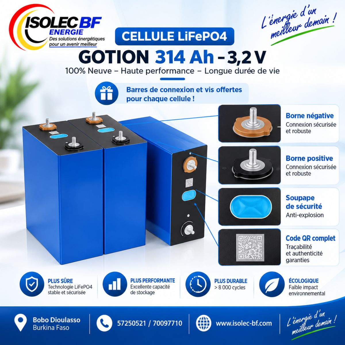 Cellule batterie lithium LiFePo4 3,2V 340Ah 3