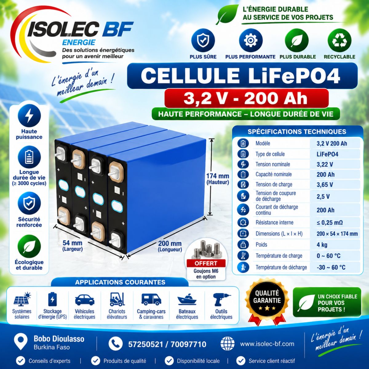 Cellule batterie lithium LiFePo4 3,2V 200Ah  2
