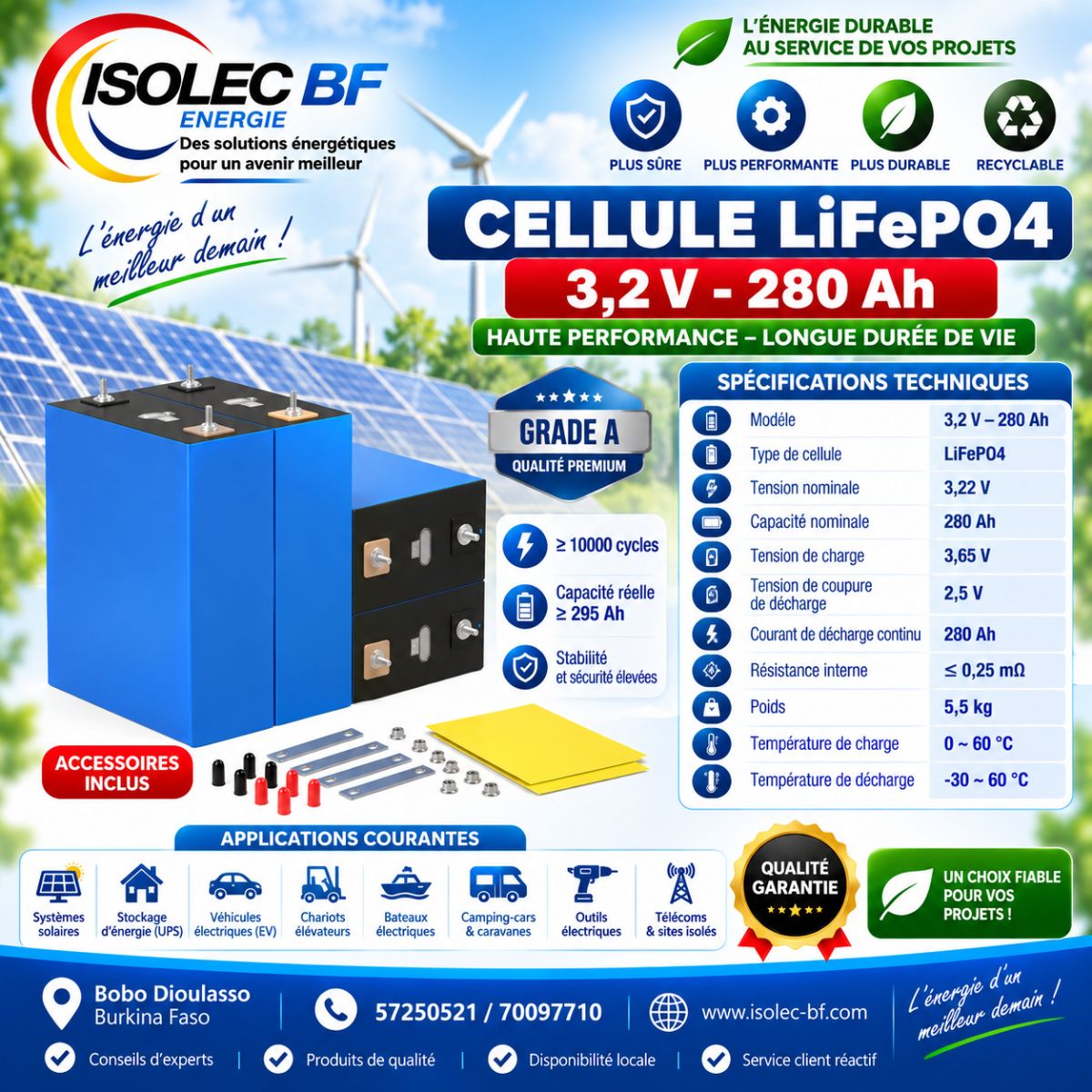 Cellule batterie lithium LiFePo4 3,2V 280Ah  2