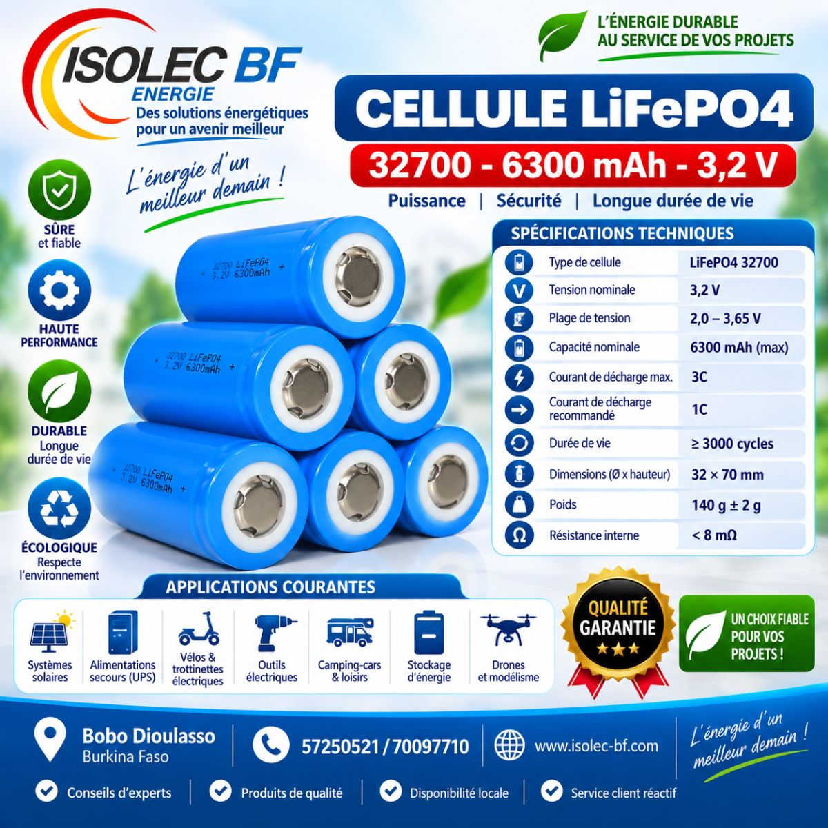 Cellule batterie lithium LiFePo4 3,2V 6300mAh  2