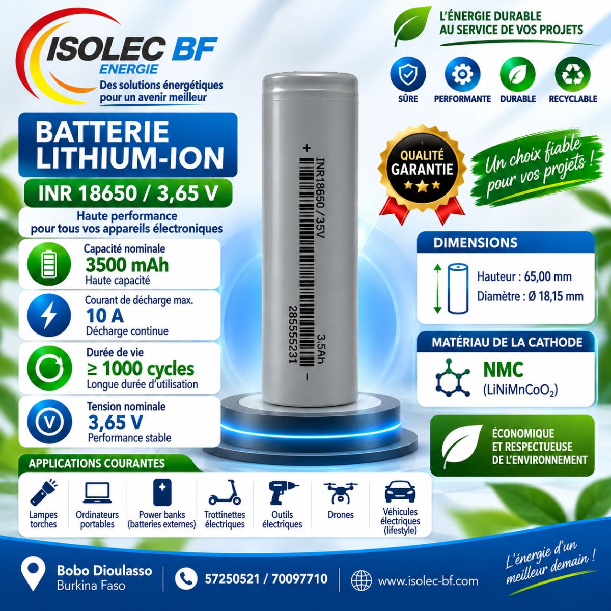 Cellule  batterie lithium ion cylindrique EVE 18650 3,6V 3500mAh  2