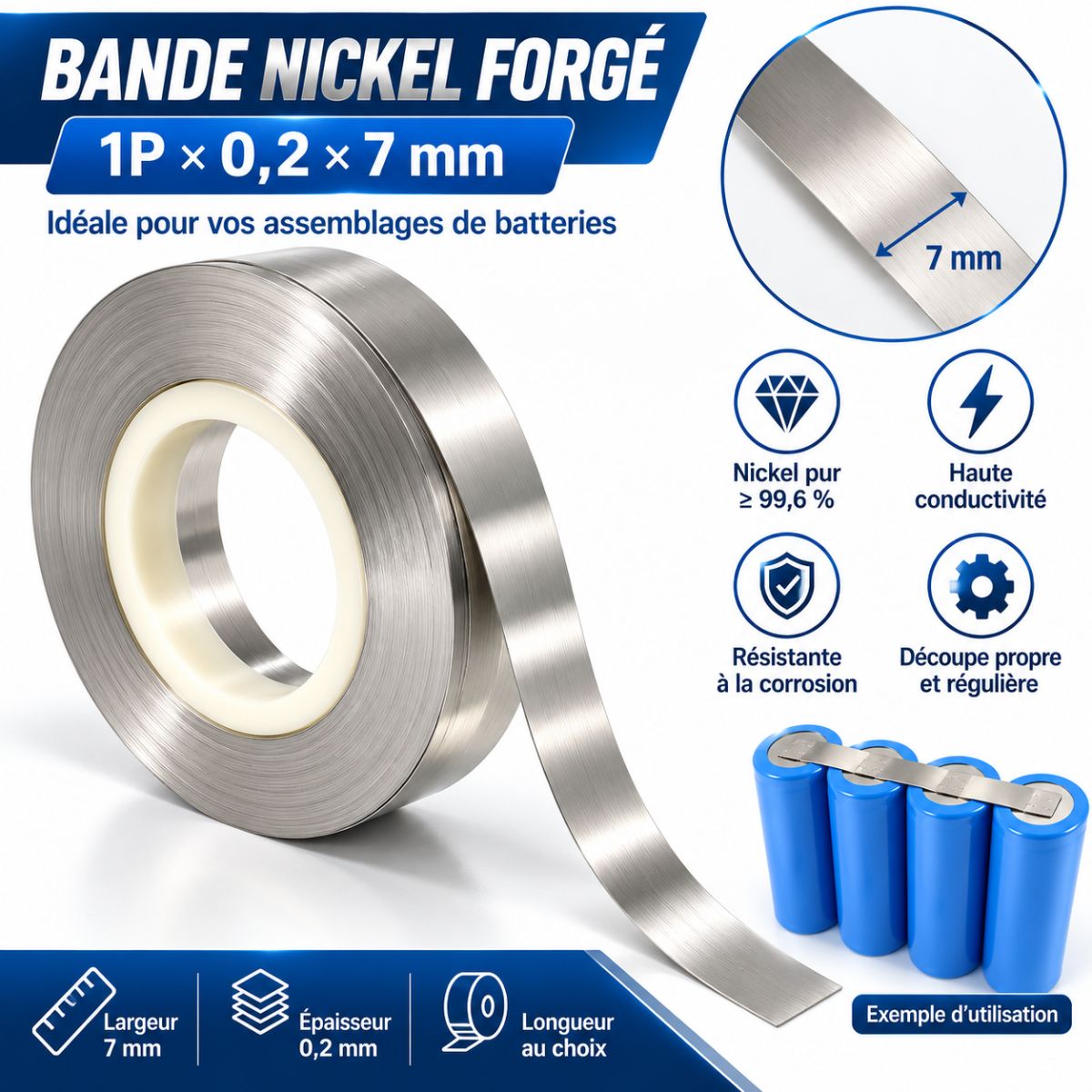 bande nickel forgé 1m * 1P (0,2X7mm)