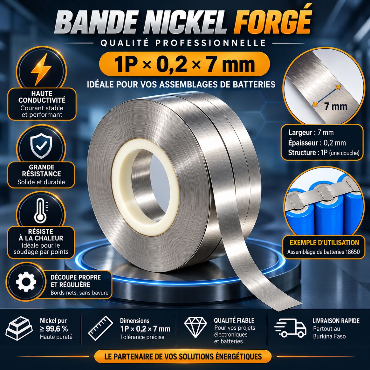 bande nickel forgé 1m * 1P (0,2X7mm)  2