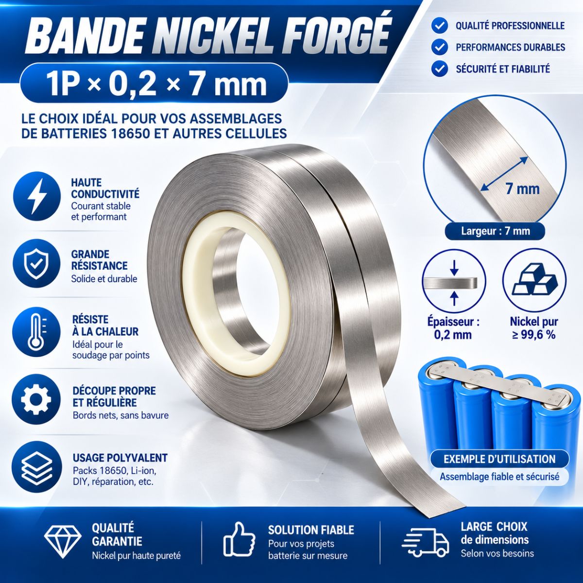 bande nickel forgé 1m * 1P (0,2X7mm)  3