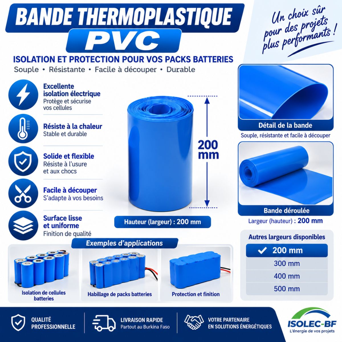 Bande thermo rétractable de 1mx20cmx0.02mm