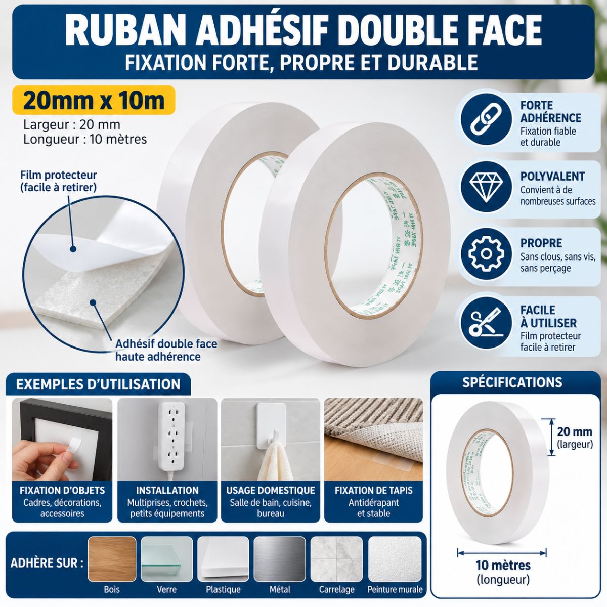 Ruban adhésif double faces  20mmx10m  2