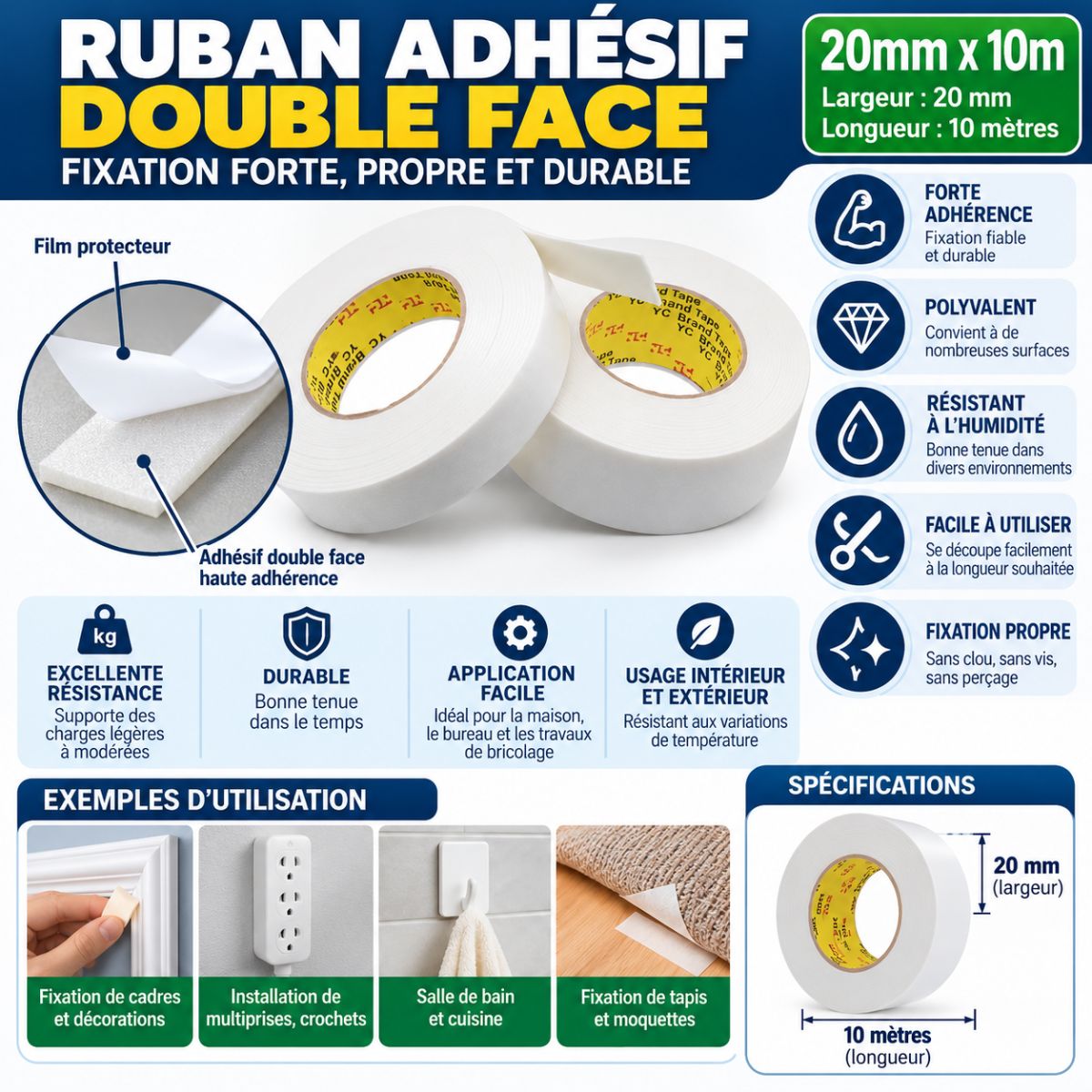 Ruban adhésif double faces  20mmx10m  3
