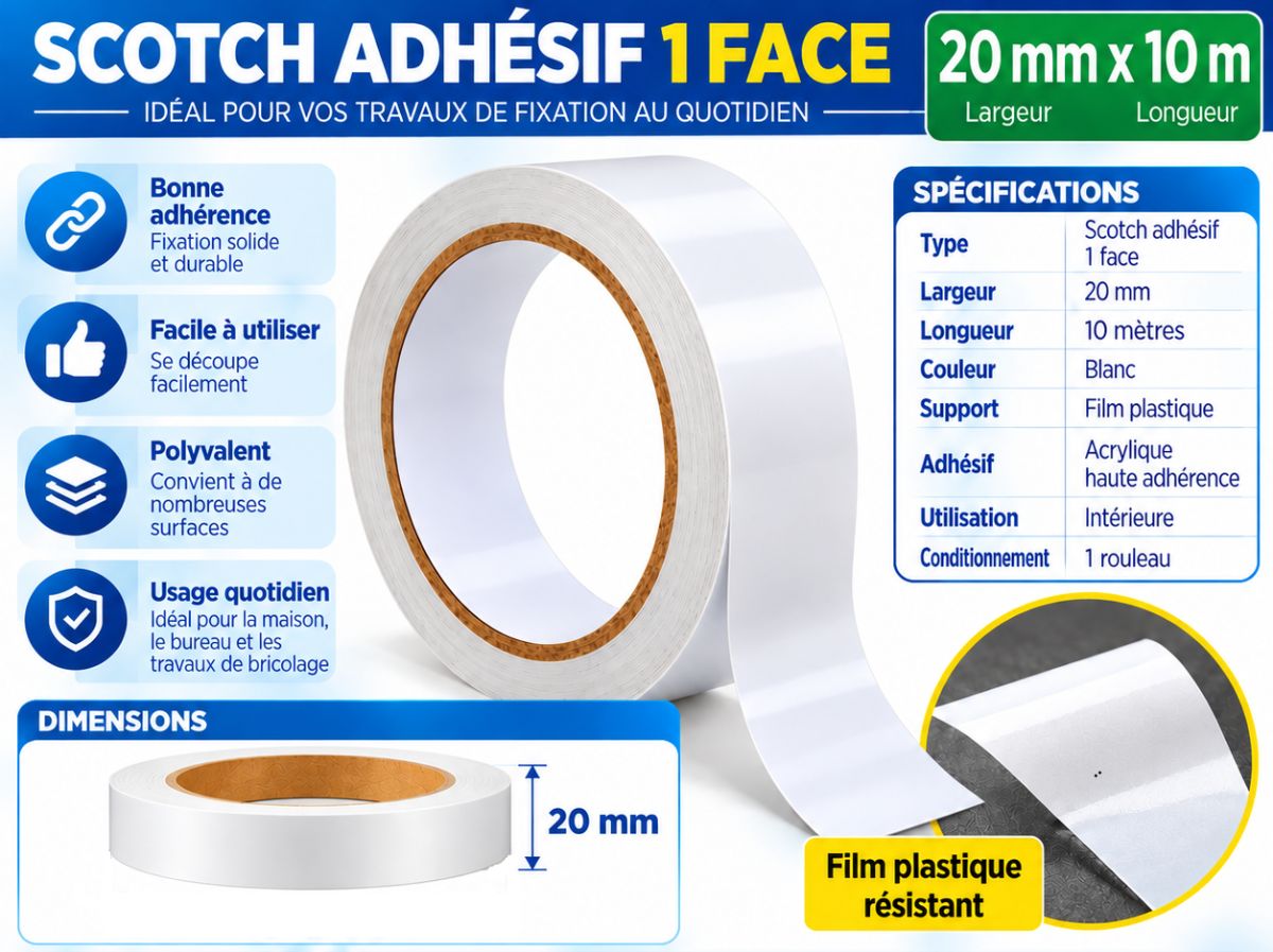 Ruban papier adhésif  20mmx10m   3
